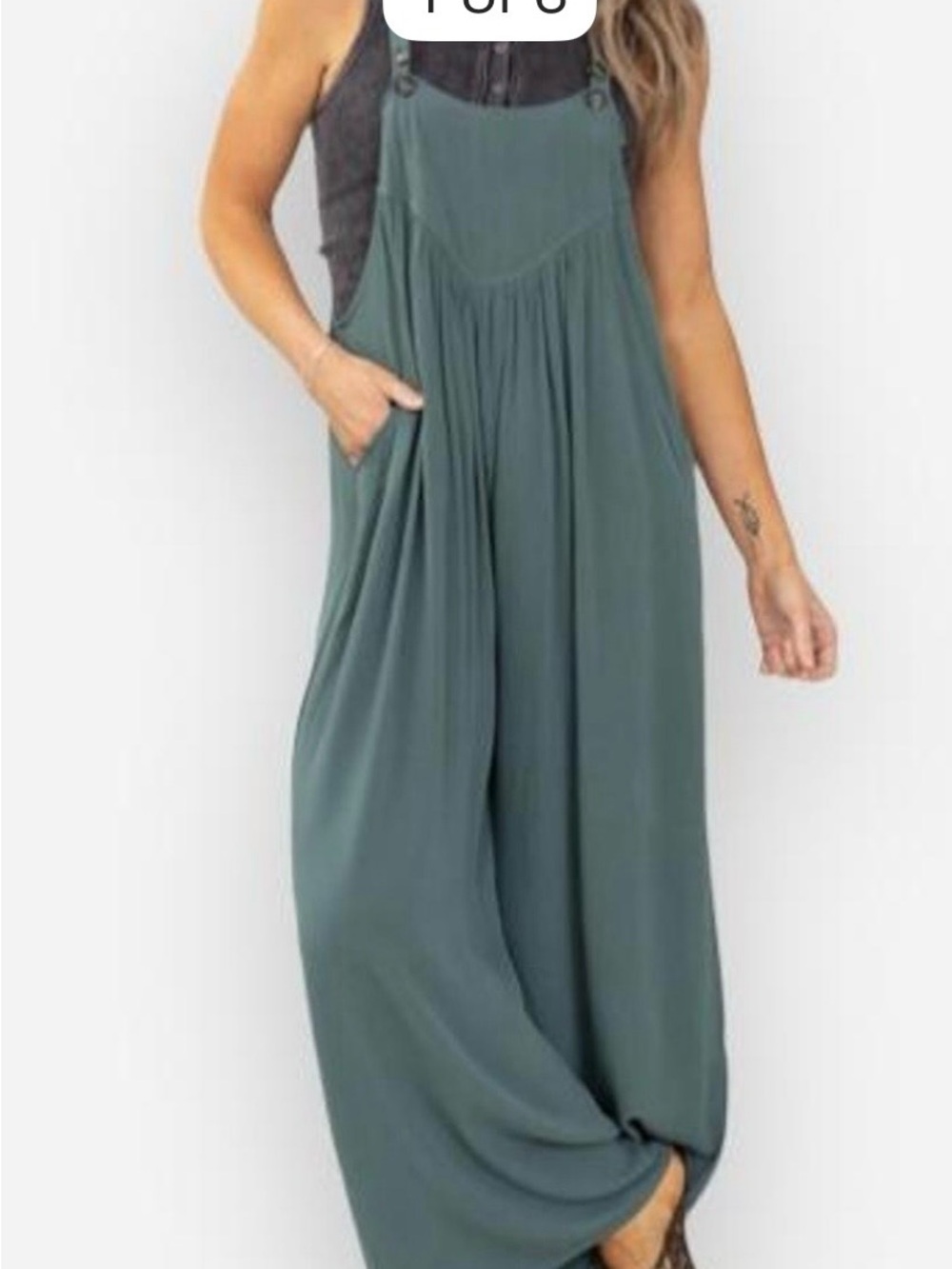 Zenana Outfitters Olive/Sage Green Wide-Leg Romper with Pockets